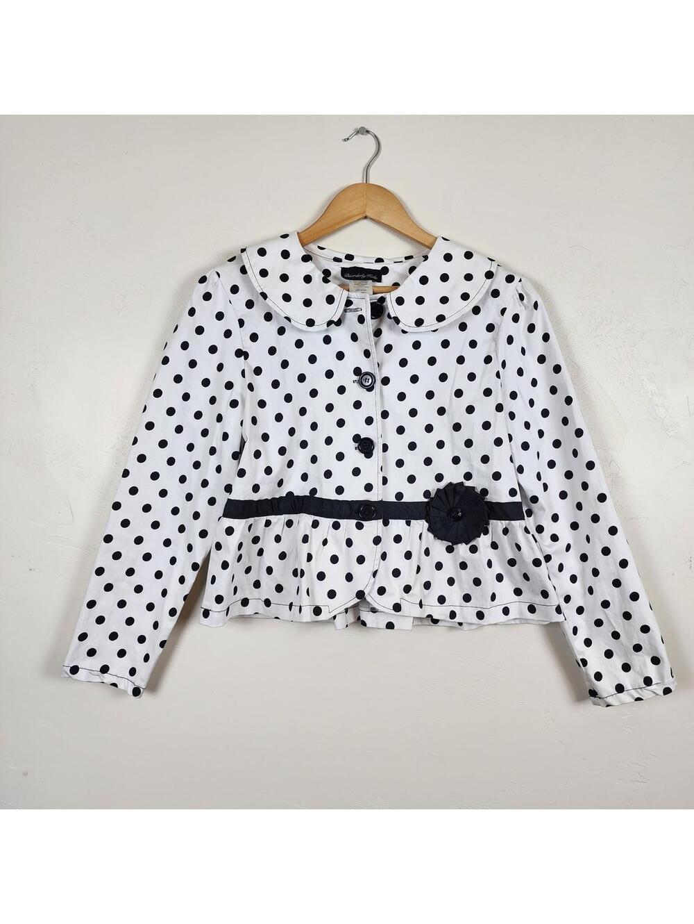 Disorderly Kids Girls Size 18.5 Polka Dot Peplum Jacket White Black Peter Pan
